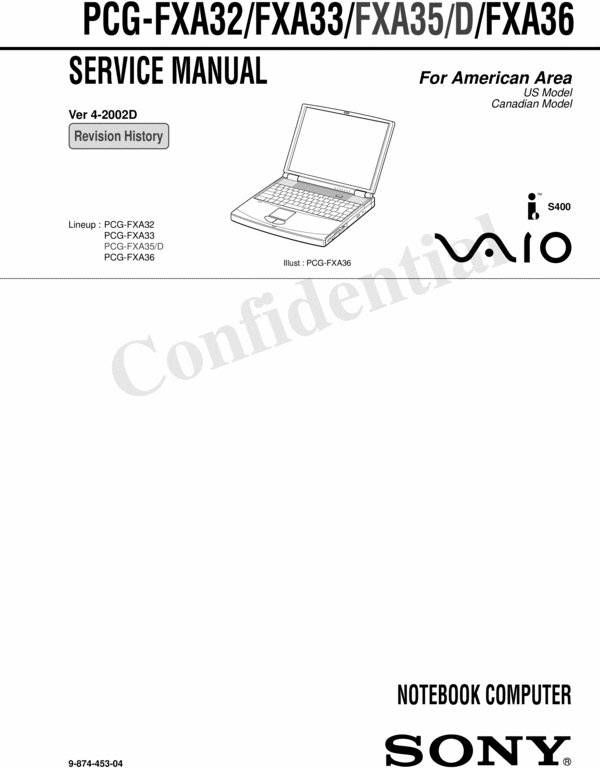 Product picture Sony Vaio PCG FXA Series Repair Manual